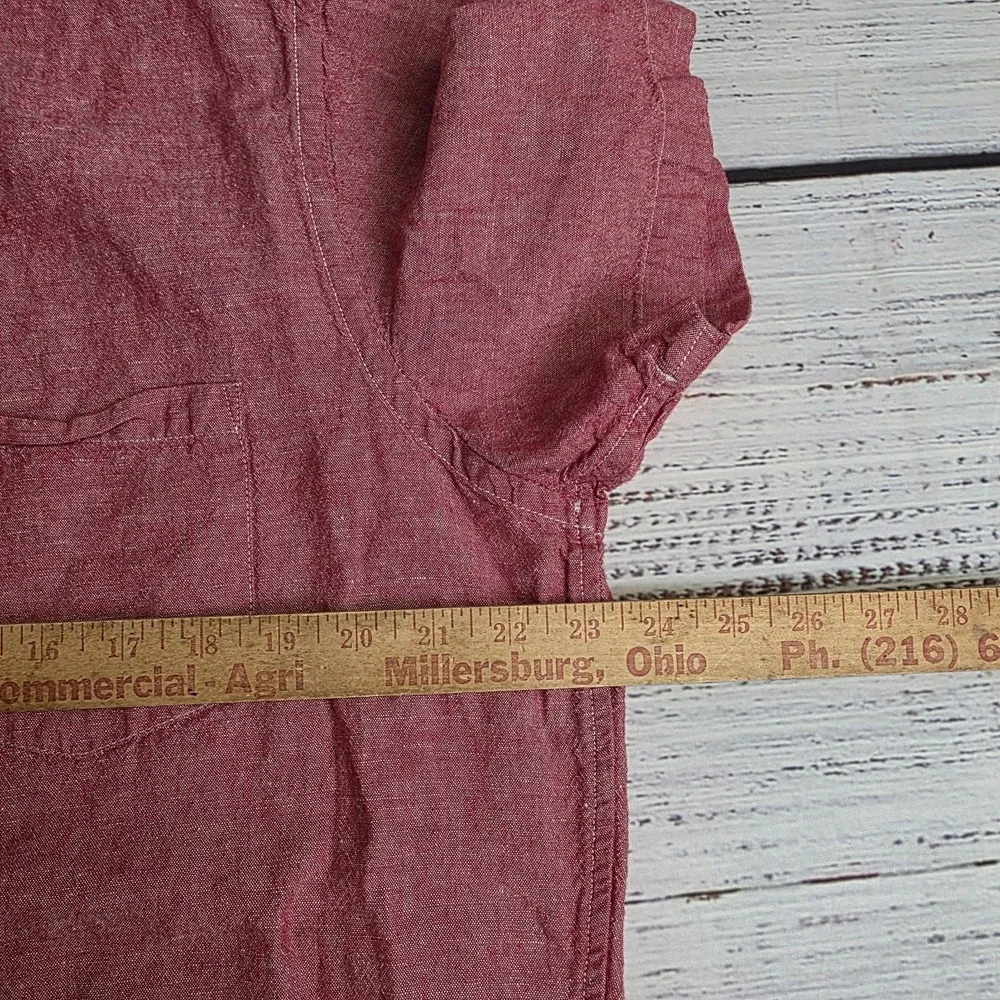 Banana Republic Shirt Mens Large Red Linen Blend Slim Fit Short Sleeve Button Up